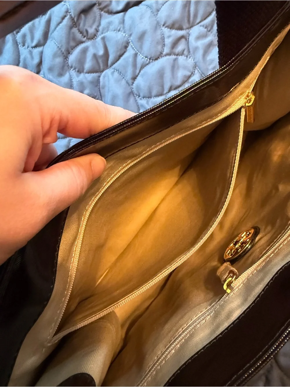 Tory Burch Black Patent Leather Logo Tote